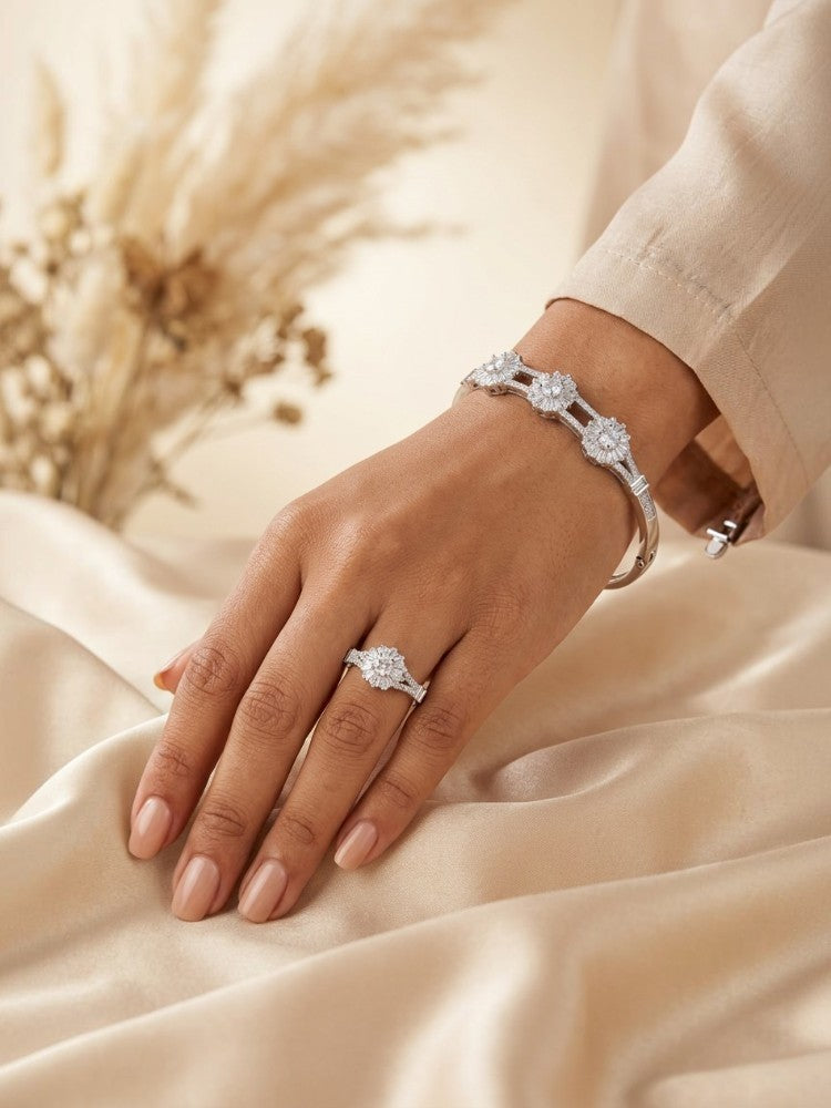 Regal Blossom Crystal Kada and Ring Set