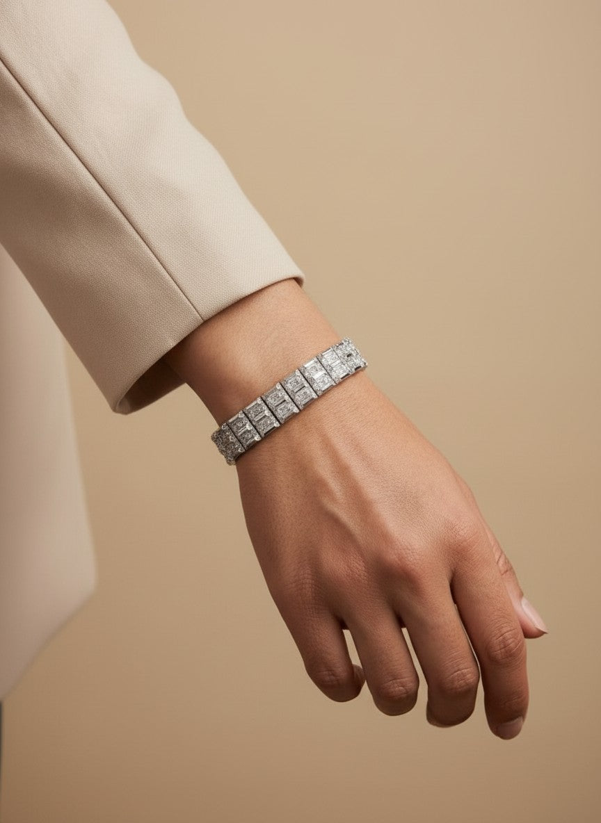 Classic Block Silver sparkle Bracelet (Unisex)