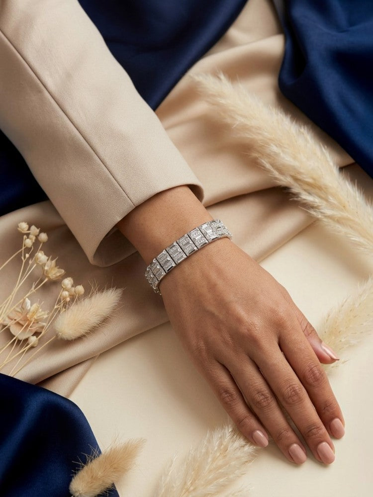 Classic Block Silver sparkle Bracelet (Unisex)