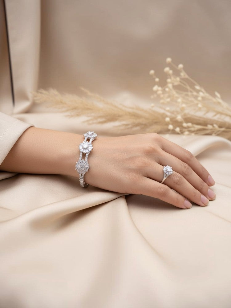 Regal Blossom Crystal Kada and Ring Set