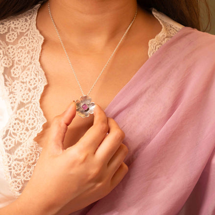 Adya Blush Bloom Flower Drop Necklace