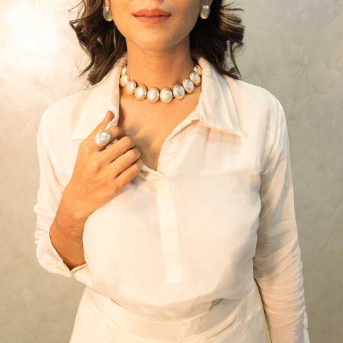 Adya Matte Oval Sequence Earring Ring Choker Set