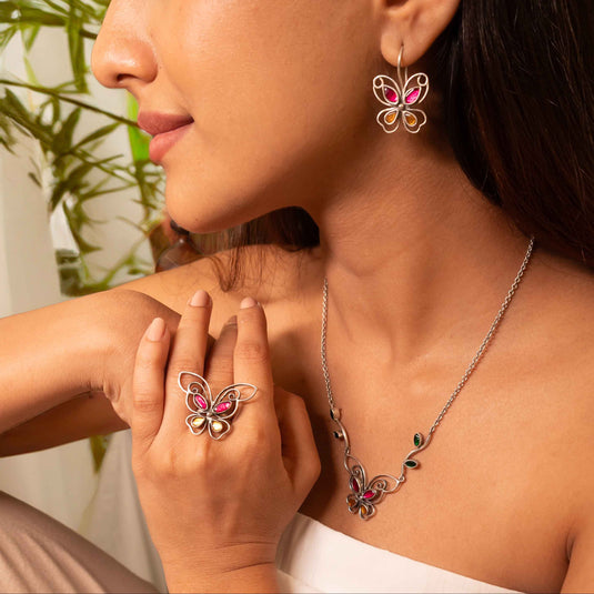 Adya Titli Aur Patti Earring Ring necklace Set