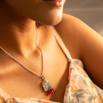 Essence Dual Leaf Kundan Pink Drop Necklace