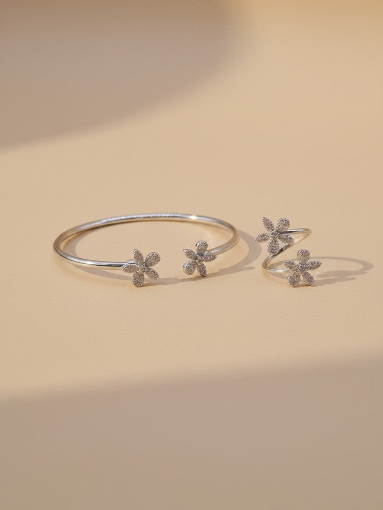 Twin Crystal Bloom Adjustable Kada and Ring