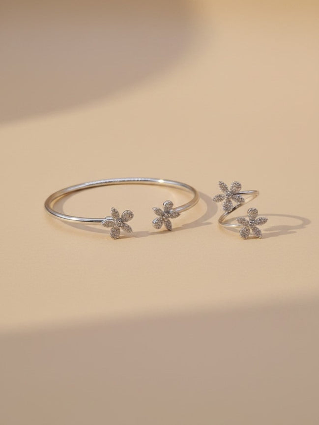 Twin Crystal Bloom Adjustable Kada and Ring
