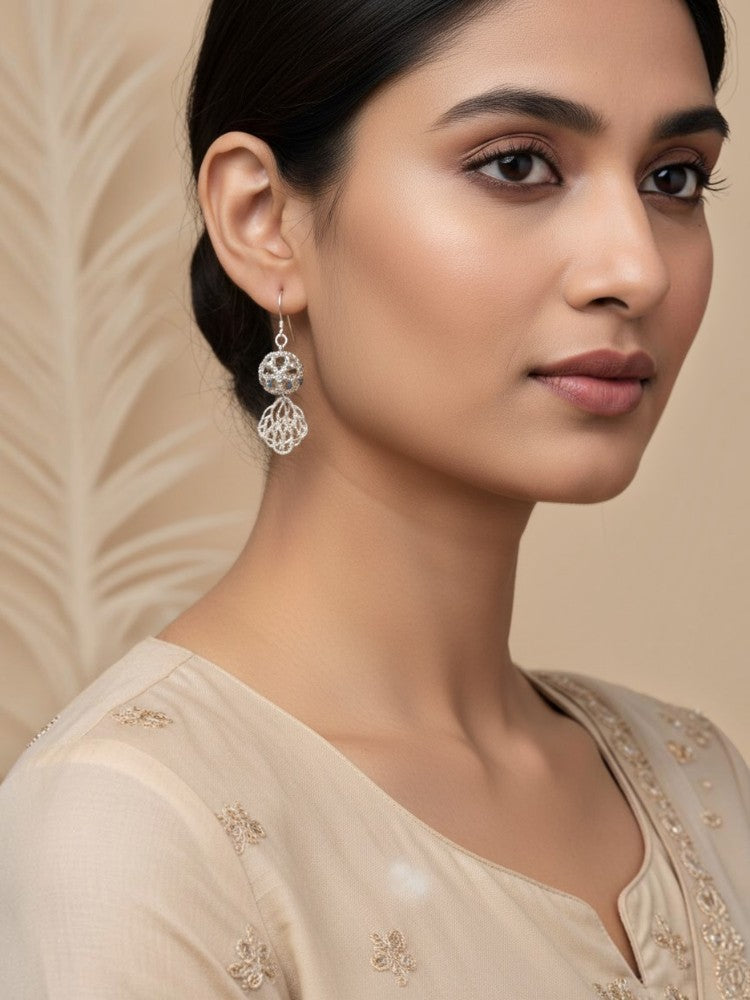 Silver Rosette Drops Earring