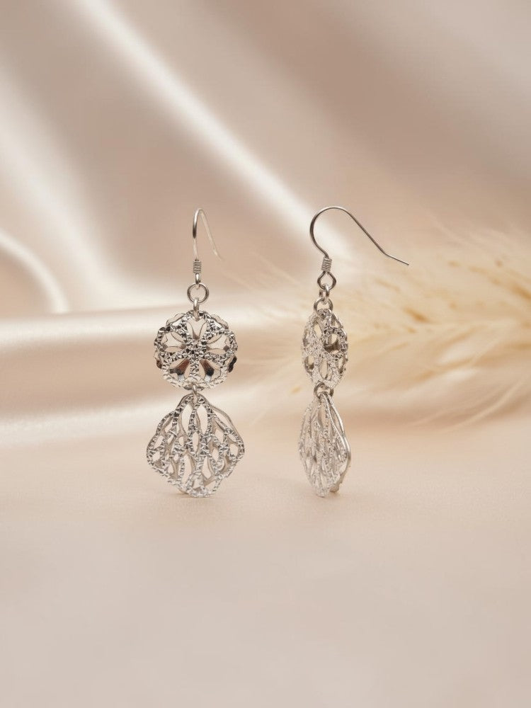 Silver Rosette Drops Earring