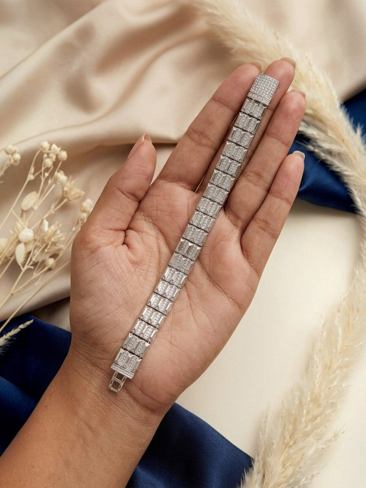 Classic Block Silver sparkle Bracelet (Unisex)