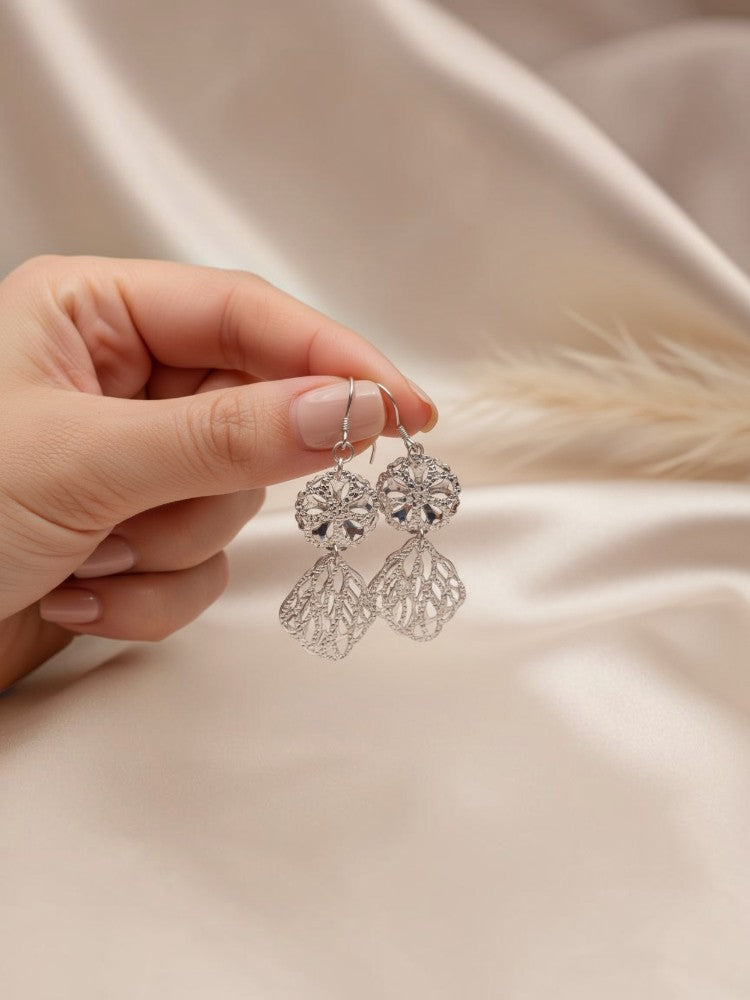 Silver Rosette Drops Earring